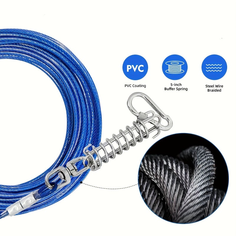 Blue 10Ft Dog Tie Out Cable With Spiral Stake Shock Spring - Image 5
