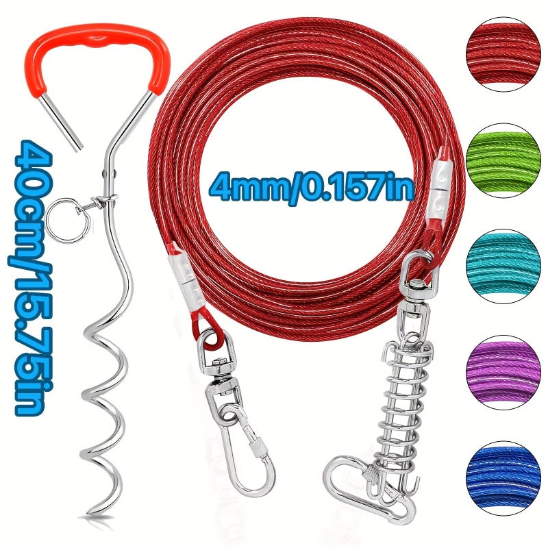 Blue 10Ft Dog Tie Out Cable With Spiral Stake Shock Spring - Image 3
