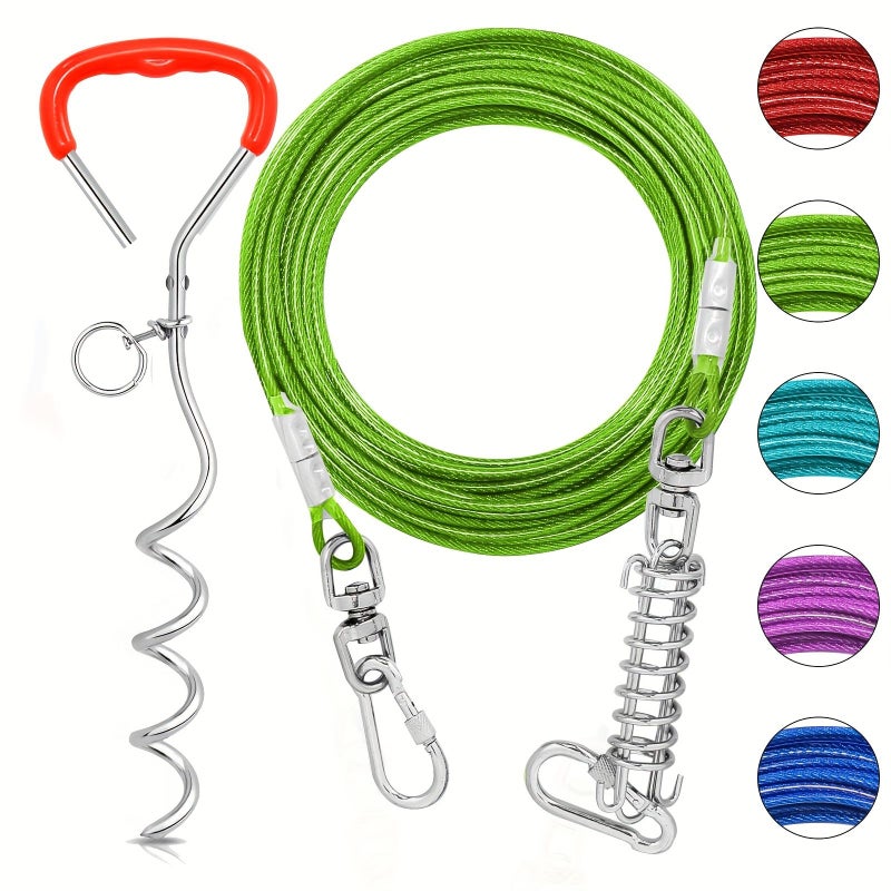 Blue 10Ft Dog Tie Out Cable With Spiral Stake Shock Spring - Image 2