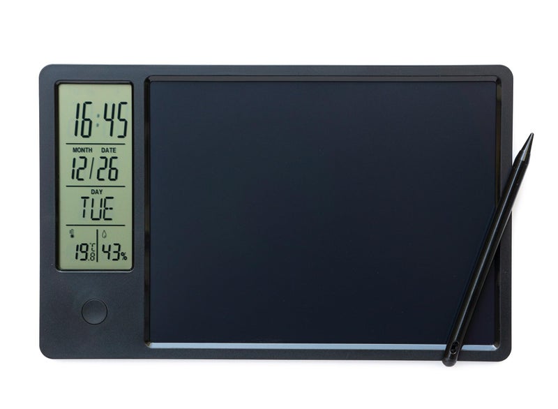 Yinow Electronic Digital Calendar with 95 inches LCD Writing Tablet Memo Board and Stylus TimeDayTemperatureHumidity Display for Office Student Home Work Black
