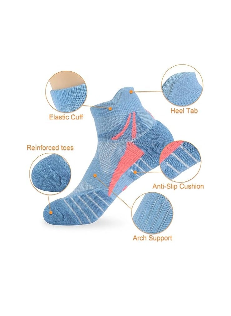 Excefore Running Trainer Socks Women 4-7,Womens Ladies Ankle Sports Socks Low Cut Anti Blister Cushioned Walking Cotton Socks 5 Pairs Colourful Breathable Wicking Non-slip Athletic Socks - Image 2