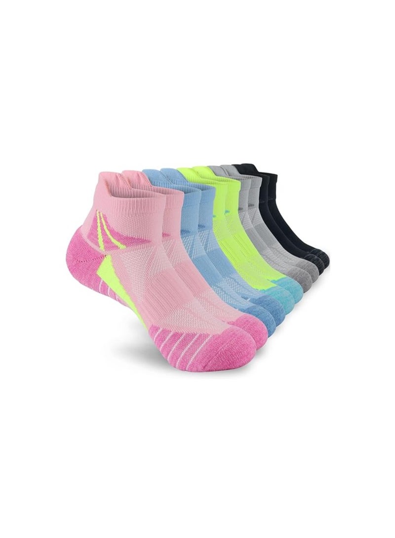 Excefore Running Trainer Socks Women 4-7,Womens Ladies Ankle Sports Socks Low Cut Anti Blister Cushioned Walking Cotton Socks 5 Pairs Colourful Breathable Wicking Non-slip Athletic Socks - Image 1