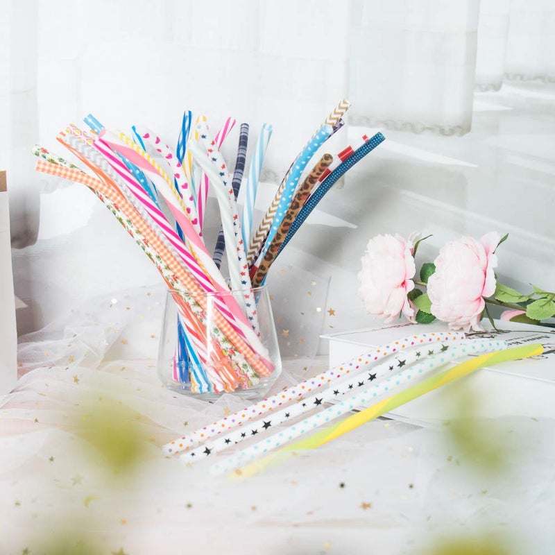 SUBANG 50 Pack Bent Reusable Straws  BPA-Free  9"" Colorful Hard Plastic Stripe Drinking Straw for Mason Jar Tumbler  Family or Party Use With Cleaning Brush - Image 3