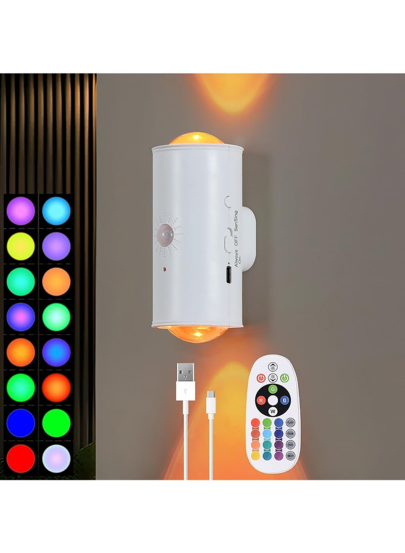 YOUGE LED Wireless Wall Sconce with Remote, Wall Lighting,16 Colors Changing, Motion Sensor Light Indoor, Dimmable, 1500mAh Rechargeable Battery Operated Wall Sconces for Hallway, Stair, Bathroom, Bedroom - Image 1
