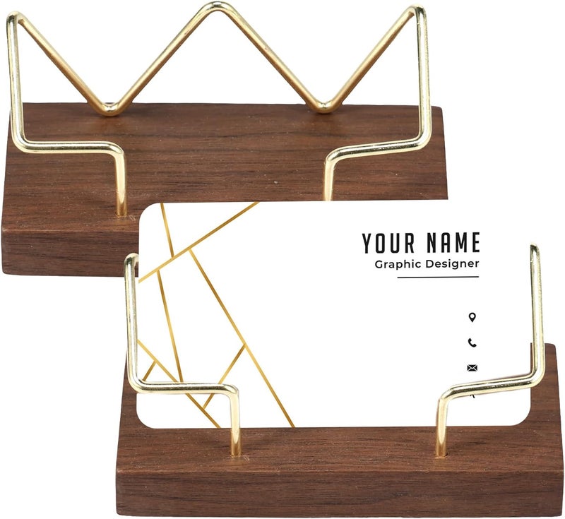 windforgecraft 2Pcs Business Card Holder for Desk Wood Business Card Display Stand Fashion Business Card Holder Stand Large Capacity Business Card Organizer Name Cards Holder Used on Office Desktop for Women and Men - Image 1
