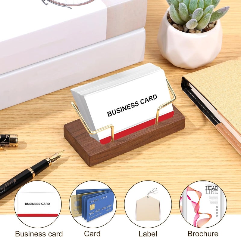 windforgecraft 2Pcs Business Card Holder for Desk Wood Business Card Display Stand Fashion Business Card Holder Stand Large Capacity Business Card Organizer Name Cards Holder Used on Office Desktop for Women and Men - Image 3