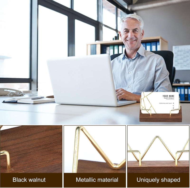 windforgecraft 2Pcs Business Card Holder for Desk Wood Business Card Display Stand Fashion Business Card Holder Stand Large Capacity Business Card Organizer Name Cards Holder Used on Office Desktop for Women and Men - Image 5