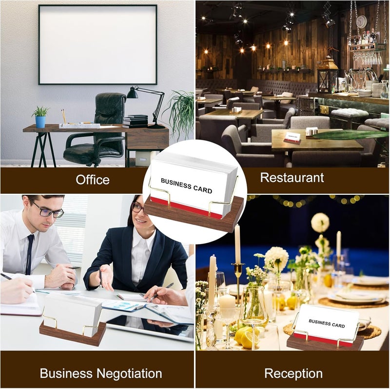 windforgecraft 2Pcs Business Card Holder for Desk Wood Business Card Display Stand Fashion Business Card Holder Stand Large Capacity Business Card Organizer Name Cards Holder Used on Office Desktop for Women and Men - Image 4