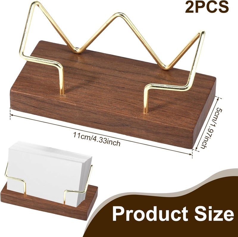 windforgecraft 2Pcs Business Card Holder for Desk Wood Business Card Display Stand Fashion Business Card Holder Stand Large Capacity Business Card Organizer Name Cards Holder Used on Office Desktop for Women and Men - Image 2