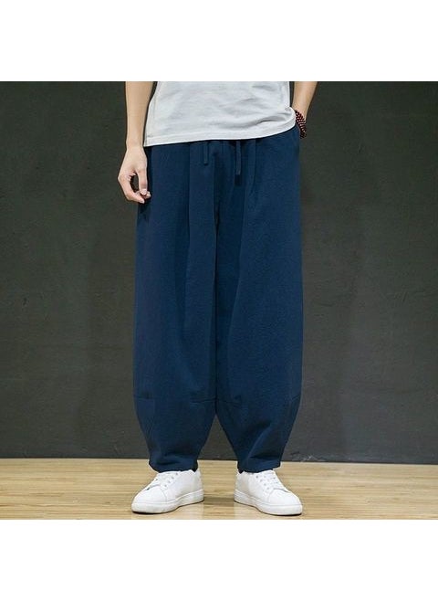 Generic - Loose Fit Linen Cotton Casual Mens Trousers Wine red - Image 1