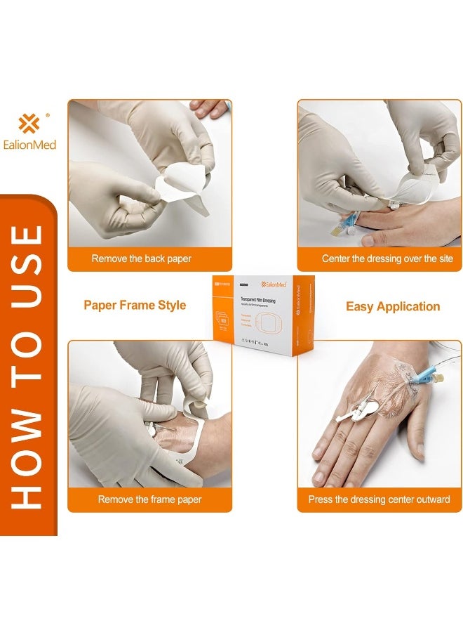 EalionMed - EalionMed Transparent Film Dressing, Waterproof Wound Bandage, Adhesive Patch, 2.75'' W X 2.36'' L, 100 Pack, Clear, Breathable, Comfortable, Shower Shield, Tattoo Aftercare - Image 1