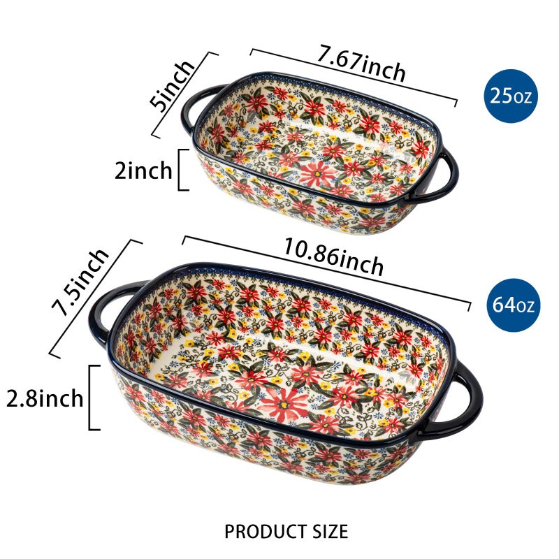 ONECCI Baking Dish Ceramic Baking Pan Blue Casserole Dish Rectangular Baking Set 2pcs Bakeware Sets Single Serving Size Lasagna Pan Baking Dishes for oven (Exotic Daisy) - Image 2