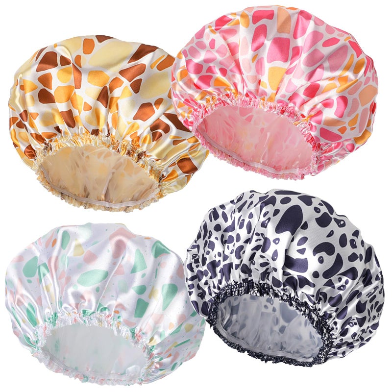 CHFONG Shower Caps for Women, 4 PCS Elastic and Reusable Bath Caps, Double Layers Shower Cap Reusable Waterproof, Bathing Shower Caps, Environmental Bath Hair Protection Cap - Stone - Image 1