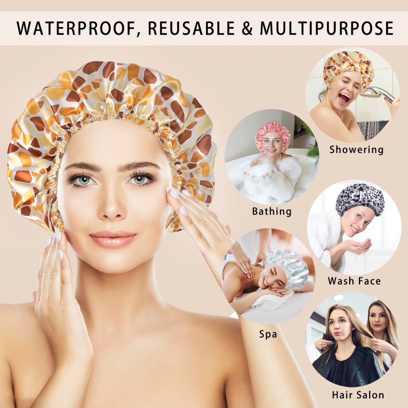 CHFONG Shower Caps for Women, 4 PCS Elastic and Reusable Bath Caps, Double Layers Shower Cap Reusable Waterproof, Bathing Shower Caps, Environmental Bath Hair Protection Cap - Stone - Image 5