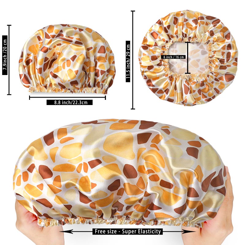 CHFONG Shower Caps for Women, 4 PCS Elastic and Reusable Bath Caps, Double Layers Shower Cap Reusable Waterproof, Bathing Shower Caps, Environmental Bath Hair Protection Cap - Stone - Image 3