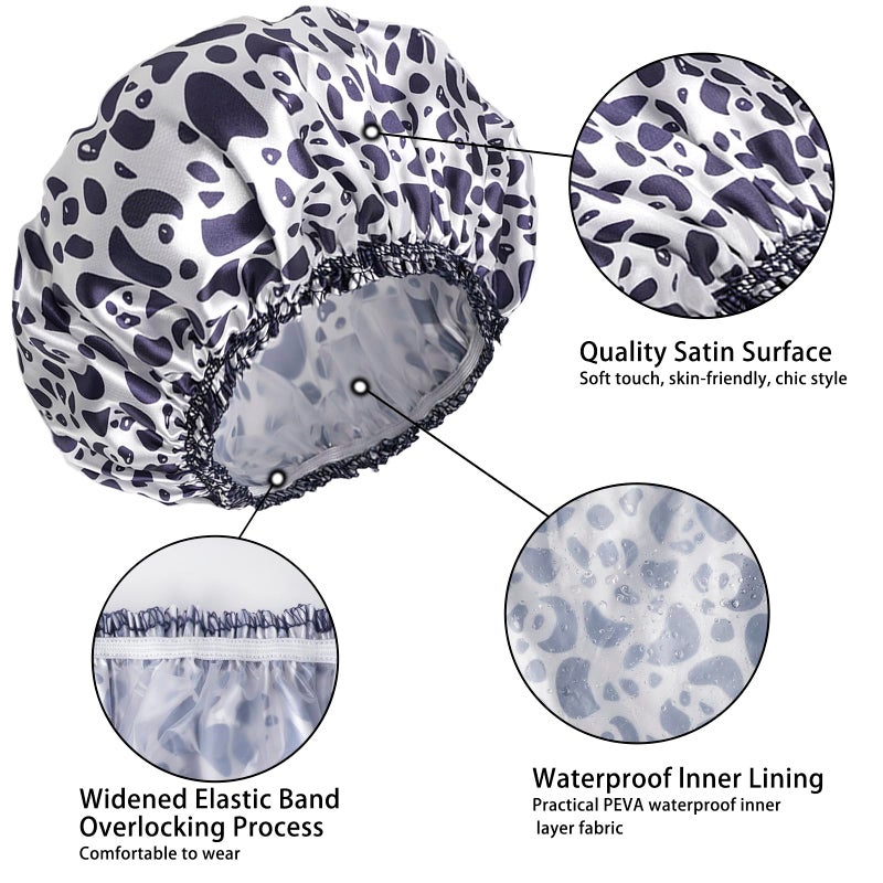 CHFONG Shower Caps for Women, 4 PCS Elastic and Reusable Bath Caps, Double Layers Shower Cap Reusable Waterproof, Bathing Shower Caps, Environmental Bath Hair Protection Cap - Stone - Image 4