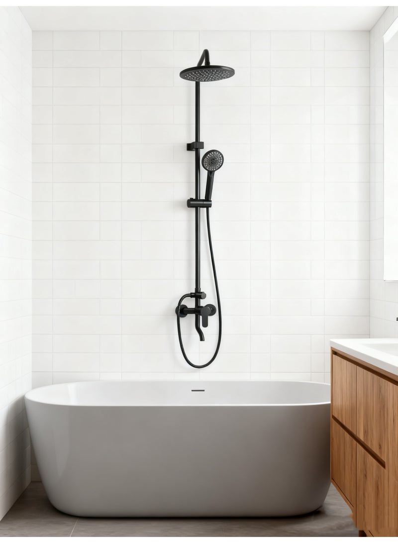 MODI Matte Black Adjustable Height Shower System – Rainfall Overhead Shower, 5-Function Handheld Spray, Brass Diverter, Height-Adjustable Rail, Full Set for Modern Bathrooms - Image 3