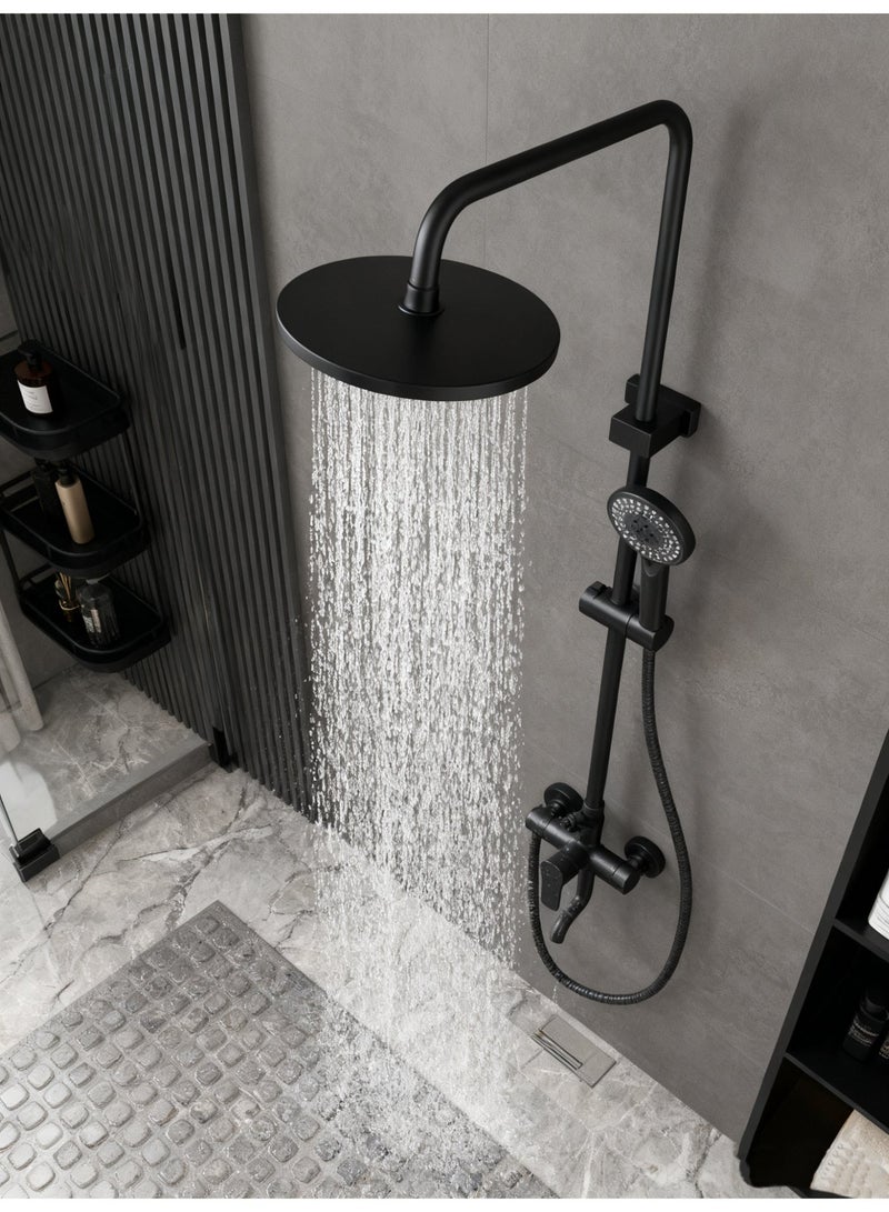 MODI Matte Black Adjustable Height Shower System – Rainfall Overhead Shower, 5-Function Handheld Spray, Brass Diverter, Height-Adjustable Rail, Full Set for Modern Bathrooms - Image 2