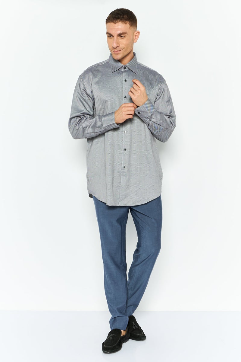 Greg Norman قميص رجالي بقصة عادية ياقة منتشرة بأكمام طويلة مخطط، رمادي - Image 3