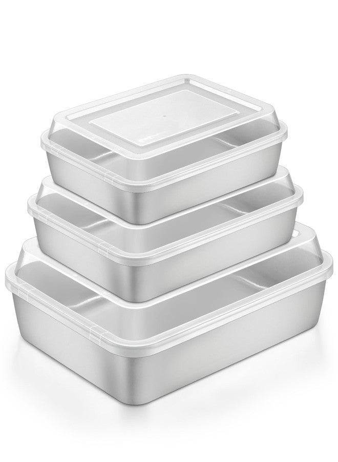 Herogo Cake Pan with Lid (3 Pans + 3 Lids), 9.4/10.5/12.4 Inch Rectangle Stainless Steel Baking Set Multisizes, for Brownies Casseroles Cakes, Dishwasher Safe - Image 1