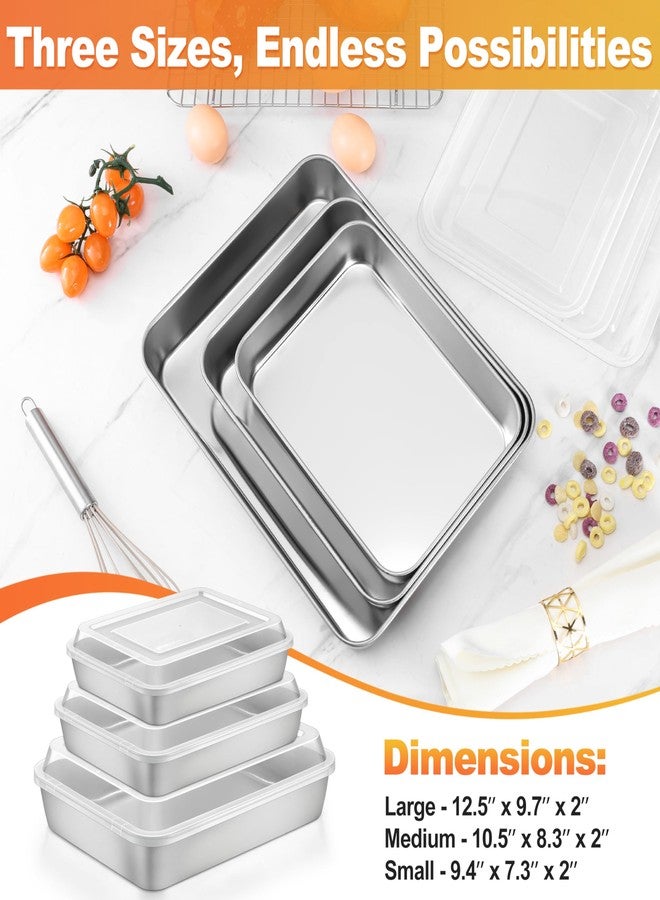 Herogo Cake Pan with Lid (3 Pans + 3 Lids), 9.4/10.5/12.4 Inch Rectangle Stainless Steel Baking Set Multisizes, for Brownies Casseroles Cakes, Dishwasher Safe - Image 2