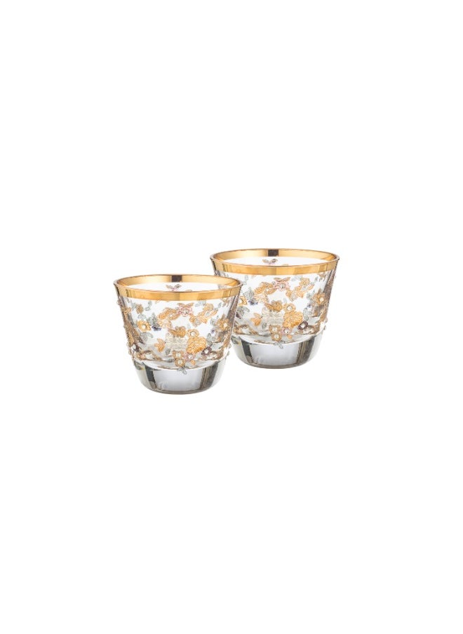 Dania - Saudi coffee cup set made of clear crystal, laser-engraved, in the shape of roses, 12 pieces - Image 1