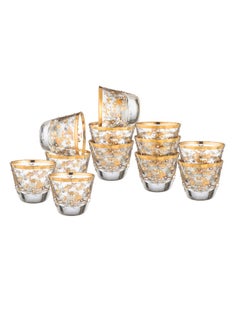 Saudi coffee cup set made of clear crystal, laser-engraved, in the shape of roses, 12 pieces
