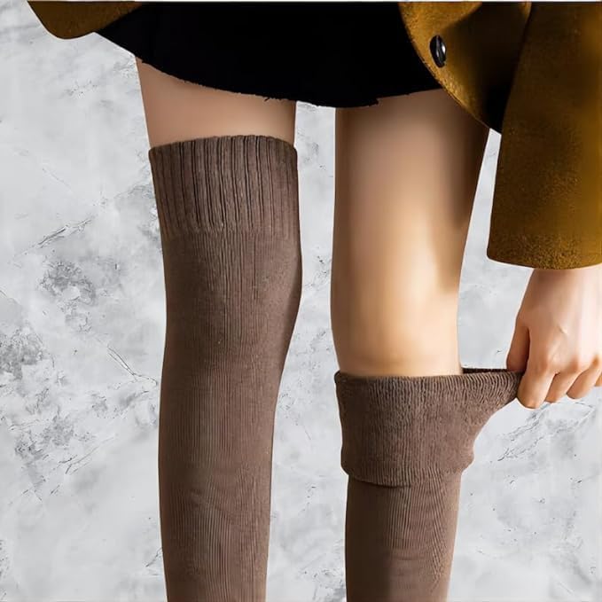 Winkelen Wool Warm Thigh High Socks Extra Long Cotton Knitted Warm Thick Thermal Woolen for Women Winter Wear Knee Length Leg Warmers Tall Long Boot Cuffs Cap Stocking Girls Stripe Warmer (1 Pair) - Image 5