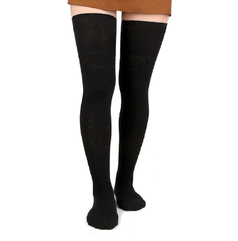 Winkelen Wool Warm Thigh High Socks Extra Long Cotton Knitted Warm Thick Thermal Woolen for Women Winter Wear Knee Length Leg Warmers Tall Long Boot Cuffs Cap Stocking Girls Stripe Warmer (1 Pair) - Image 1
