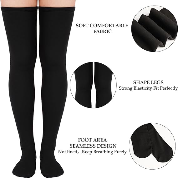 Winkelen Wool Warm Thigh High Socks Extra Long Cotton Knitted Warm Thick Thermal Woolen for Women Winter Wear Knee Length Leg Warmers Tall Long Boot Cuffs Cap Stocking Girls Stripe Warmer (1 Pair) - Image 4