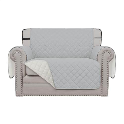 Easy-Going Reversible Chair Cover Washable Sofa Cover for Dogs Water Resistant Couch Slipcover Furniture Protector Cover with Adjustable Straps for Pets (Chair 30 in, Light Gray/Ivory) - Image 1