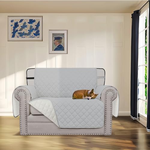 Easy-Going Reversible Chair Cover Washable Sofa Cover for Dogs Water Resistant Couch Slipcover Furniture Protector Cover with Adjustable Straps for Pets (Chair 30 in, Light Gray/Ivory) - Image 2