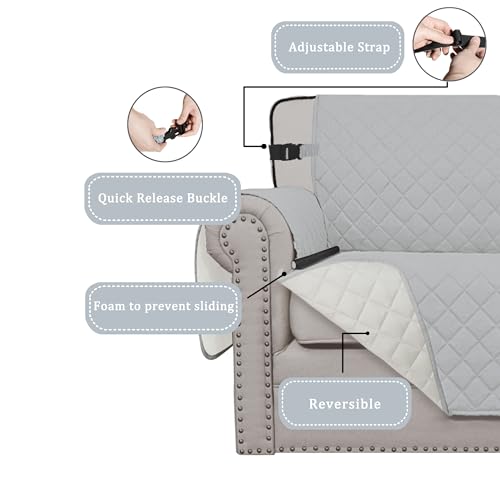Easy-Going Reversible Chair Cover Washable Sofa Cover for Dogs Water Resistant Couch Slipcover Furniture Protector Cover with Adjustable Straps for Pets (Chair 30 in, Light Gray/Ivory) - Image 3