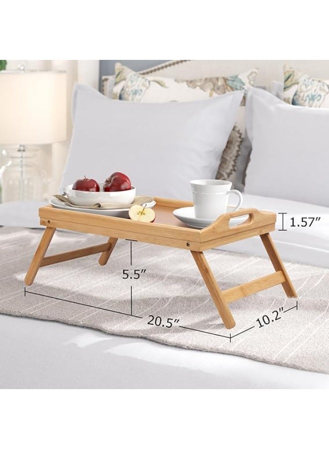 طاولة سرير خيزران بمقابض وأرجل قابلة للطي، صينية لاب توب متعددة الأغراض ومكتب قائم للإفطار في السرير والأريكة وتناول الطعام، وحمل الأطباق، والعمل، والرسم، وحامل للاب توب، وللوجبات الخفيفة - Image 5