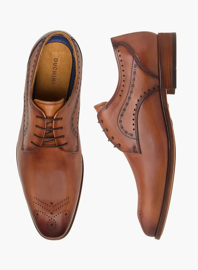 DUCHINI Men's Cutout Detail Derby Shoes with Lace-Up Closure