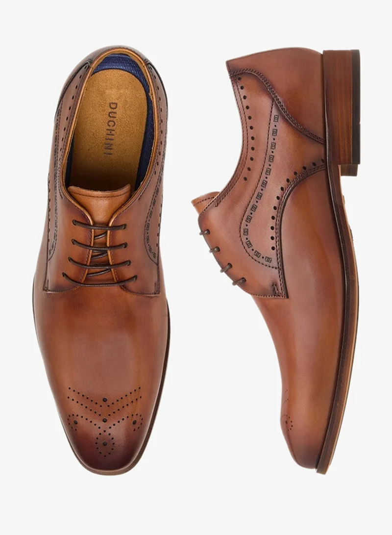 DUCHINI Men's Cutout Detail Derby Shoes with Lace-Up Closure