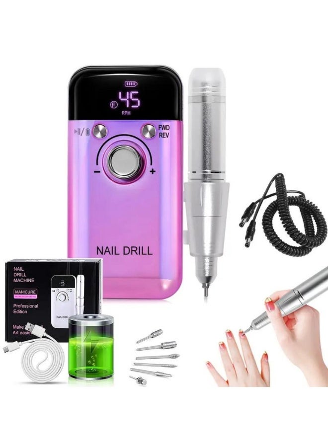 45000 دورة في الدقيقة مع شاشة رقمية - USB قابل لإعادة الشحن حفرة الأظافر المحمولة للمنزل والسفر - Image 1