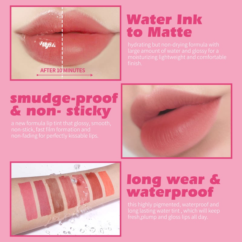 KIMUSE Water Gel Lip Tint 6 Colors Set, Highly Pigmented Long Lasting Moisturizing Glossy Lip Stains, Hydrate Lightweight Lip Gloss Makeup - Image 2