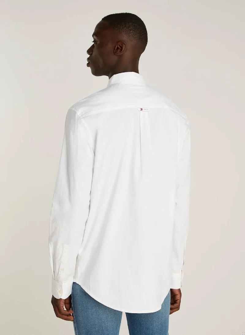 TOMMY JEANS Men's Regular Entry Poplin Casual Shirt - Cotton, White