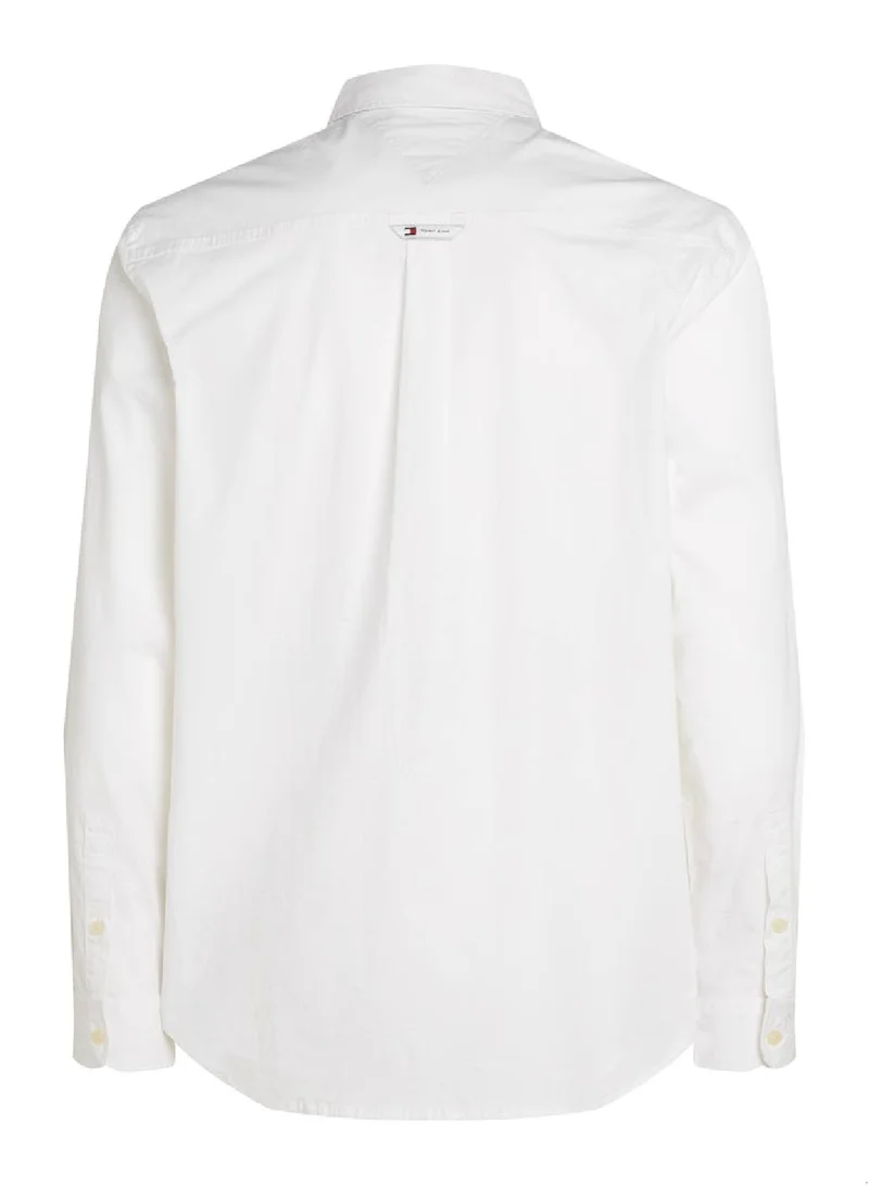 TOMMY JEANS Men's Regular Entry Poplin Casual Shirt - Cotton, White
