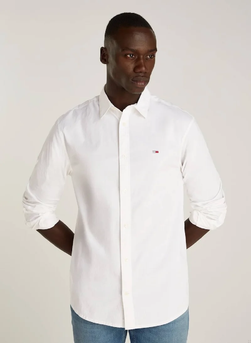 TOMMY JEANS Men's Regular Entry Poplin Casual Shirt - Cotton, White