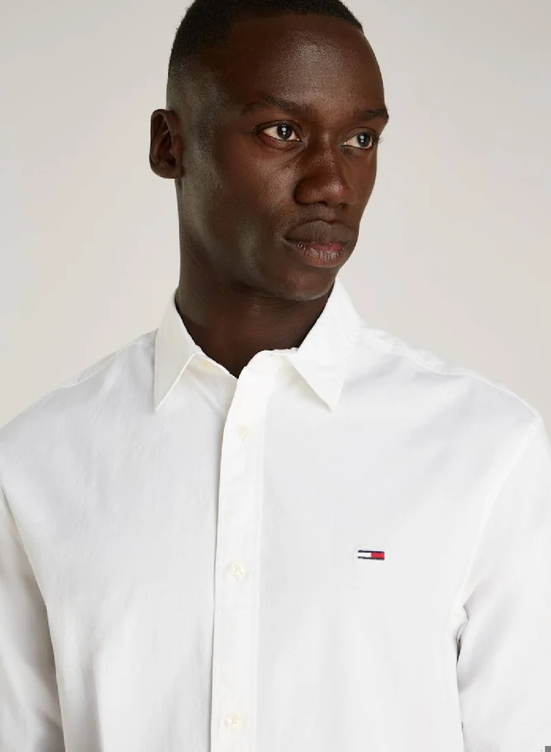TOMMY JEANS Men's Regular Entry Poplin Casual Shirt - Cotton, White