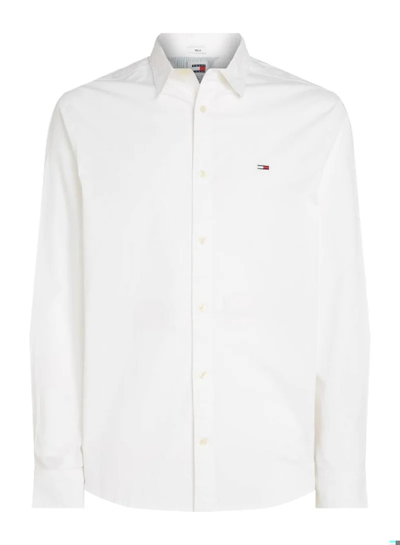 TOMMY JEANS Men's Regular Entry Poplin Casual Shirt - Cotton, White