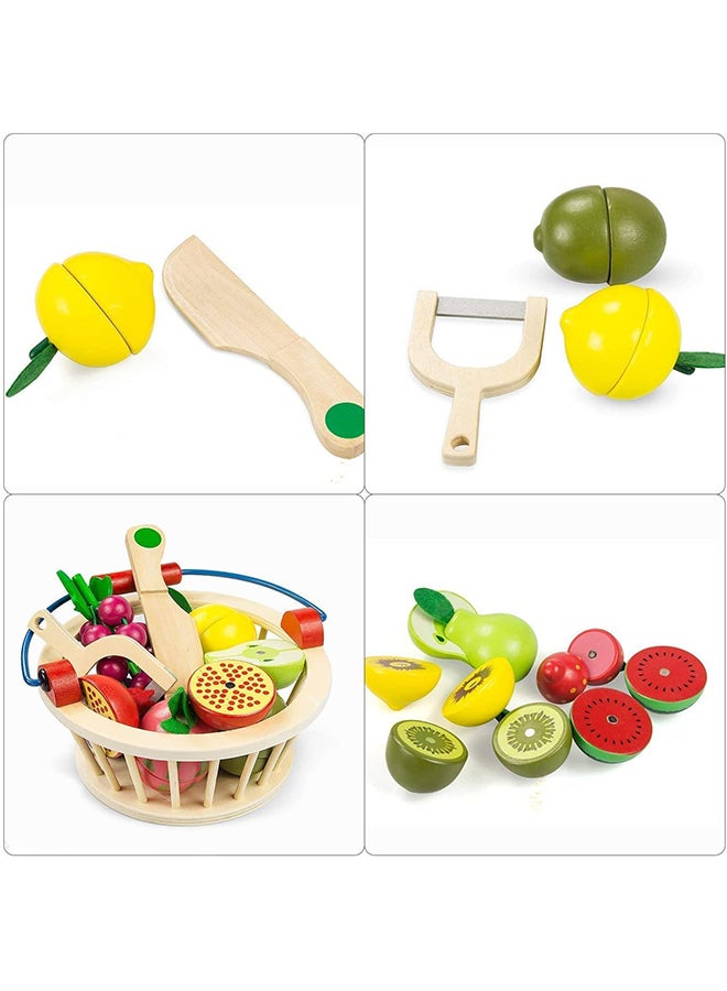 Wooden Colourful Durable Non-Toxic Fruits And Basket Kitchen Play Set For Kids 20x10x19cm - Image 5