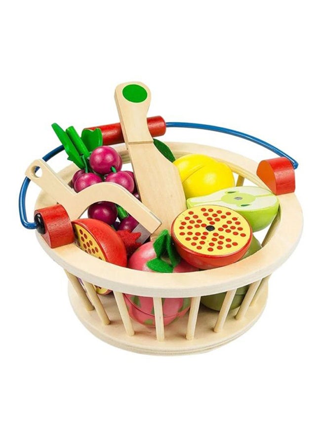 Wooden Colourful Durable Non-Toxic Fruits And Basket Kitchen Play Set For Kids 20x10x19cm - Image 1