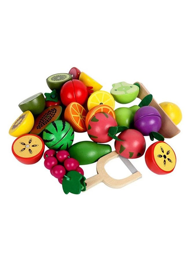 Wooden Colourful Durable Non-Toxic Fruits And Basket Kitchen Play Set For Kids 20x10x19cm - Image 3