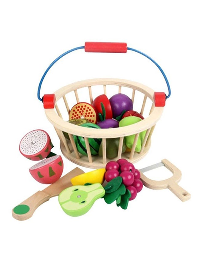 Wooden Colourful Durable Non-Toxic Fruits And Basket Kitchen Play Set For Kids 20x10x19cm - Image 2