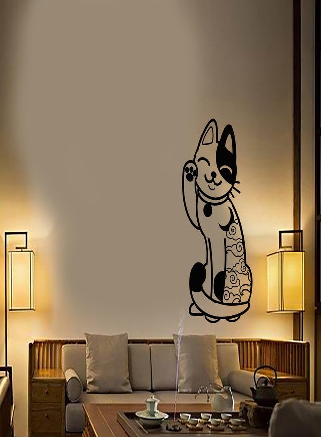 SnappySticker ملصق جداري آسيوي ياباني من SnappySticker بتصميم مانيكي نيكو، مناسب لغرفة النوم، غرفة المعيشة، والمكتب. ملصق جداري كبير قابل للإزالة ومقاوم للماء مصنوع من الفينيل. مقاس الملصق: 27 × 50 سم. - Image 1