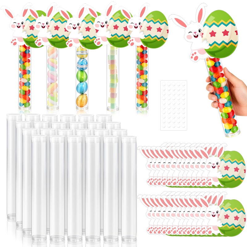 MUOUAKATE 24 Set Easter Party Favors Empty Easter Candy Tub, Clear Treat Containers with Bunny Egg Card Easter Basket Stuffers for Spring Party Supplies Gifts Box Classroom Prizes Basket Fillers - Image 1