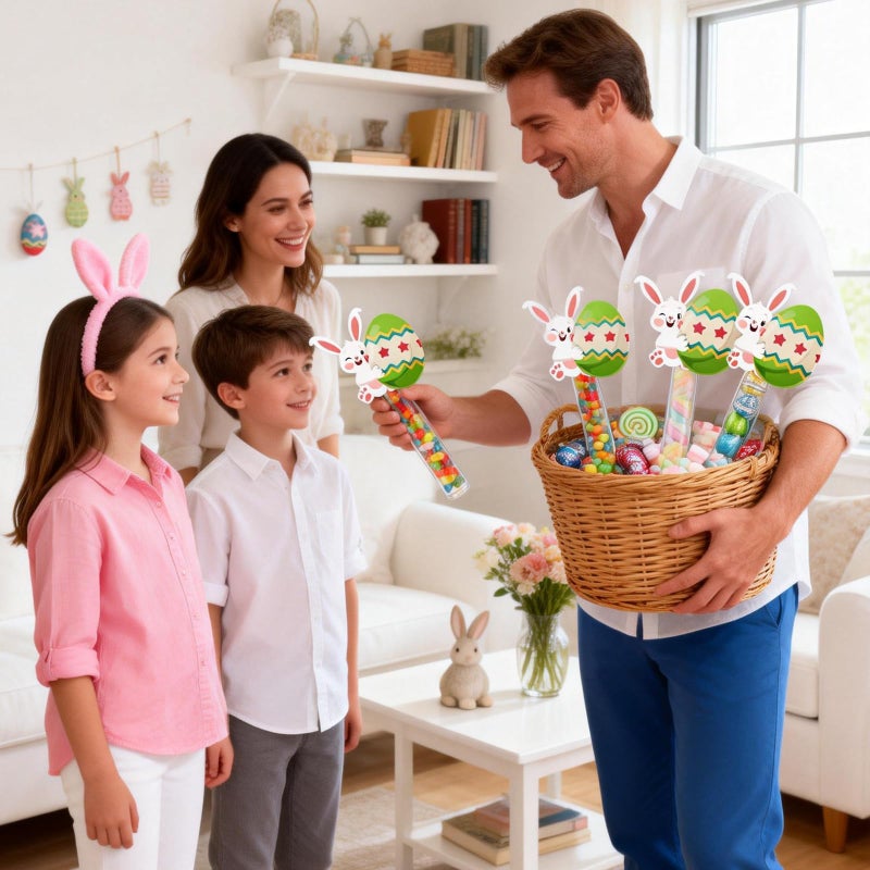 MUOUAKATE 24 Set Easter Party Favors Empty Easter Candy Tub, Clear Treat Containers with Bunny Egg Card Easter Basket Stuffers for Spring Party Supplies Gifts Box Classroom Prizes Basket Fillers - Image 4